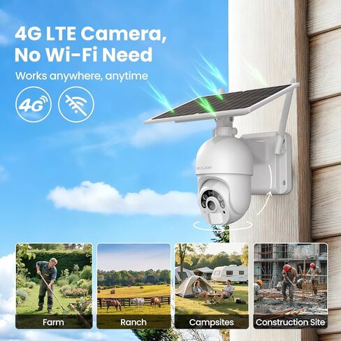 SOLIOM S800 4G LTE Cellular Security Camera Outdoor, No WiFi Solar Powered Camera for Home Security with SIM Card, 2K Color Night Vision, 360° View, PIR Motion Sensor, 2-Way Audio in Saudi Arabia