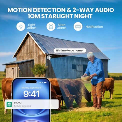 SOLIOM S800 4G LTE Cellular Security Camera Outdoor, No WiFi Solar Powered Camera for Home Security with SIM Card, 2K Color Night Vision, 360° View, PIR Motion Sensor, 2-Way Audio in Saudi Arabia