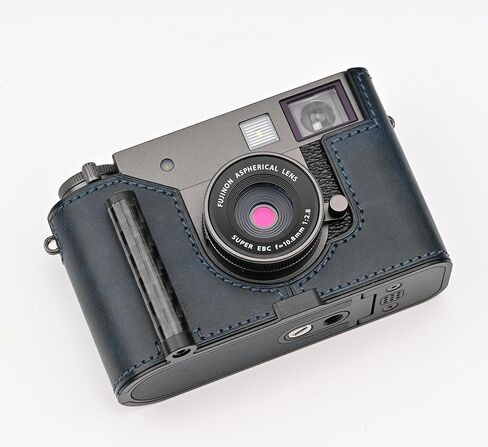Handmade Genuine Leather Camera Half Case for FUJIFILM X-Half/FUJIFILM X-Half case - Top Layer Cowhide Body + Metal Base Plate+ Hand Shank Design (Museum-C-Blue) in Saudi Arabia