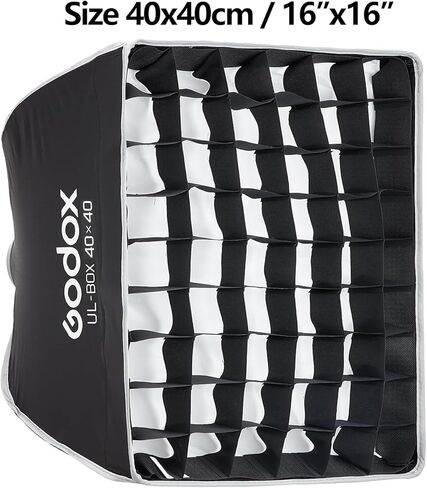 Godox UL 40x40cm Softbox Quick Release, 16" Square Universal Bowens Mount Soft Box Fast Setup for Studio Monolight Photography, Streaming, Video Lights with Diffusers/Honeycomb Grip/Diffuser Plate in Saudi Arabia