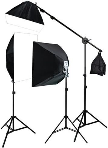 ePhoto 3200 وات للتصوير الفوتوغرافي المستمر استوديو الفيديو 3 سوفت بوكس ​​بوم ستاند مجموعة إضاءة الشعر الرقمية للفيديو H604SB2 in Kuwait