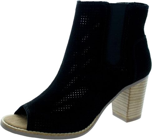 TOMS Black Suede Perforated Leaf Booties 10010013 in Saudi Arabia