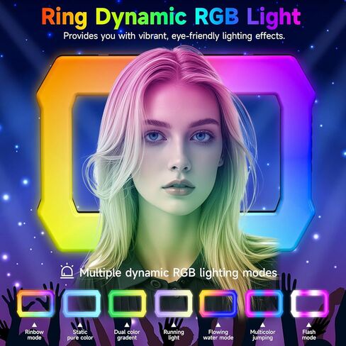 ضوء حلقة مربعة قابلة لإعادة الشحن، بطارية مدمجة 8000 مللي أمبير في الساعة، ضوء LED للهاتف الخلوي لصور 360 درجة، مثبت فيديو للهاتف لهاتف iPhone لتسجيل الفيديو، مدونة فيديو لمكياج الأفلام in Saudi Arabia