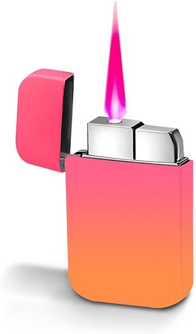 Pink Flame Lighter with Cute Shiny White Design, Ultra-Light Pocket Refillable Butane Torch Flip Lighter Perfect for Daily Use, Gifts, Outdoor, Indoor, Camping, Birthdays, Candle (Butane Not Included) in Saudi Arabia