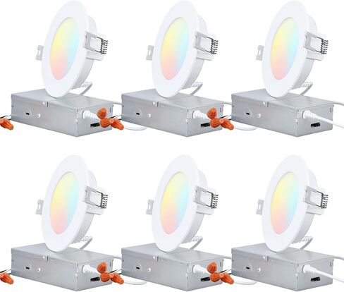 سلسلة TORCHSTAR الأساسية 4 بوصات إضاءة LED رفيعة للغاية مع J-Box، 10 وات لوحة رفيعة قابلة للتعتيم 650 لومن، ETL & Energy Star مدرجة، 2700 كلفن أبيض ناعم، حزمة من 6 in Saudi Arabia