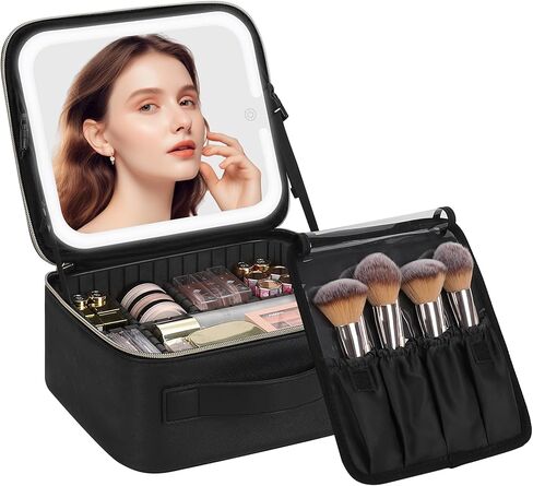 Chomeiu Makeup Bag with LED Mirror, Travel Makeup Case for Women and Makeup Artists Cosmetic Organizer Large Make Up Bags with Light Up Mirror, 3 Color Lights, Adjustable Dividers and Brush Holder in Saudi Arabia