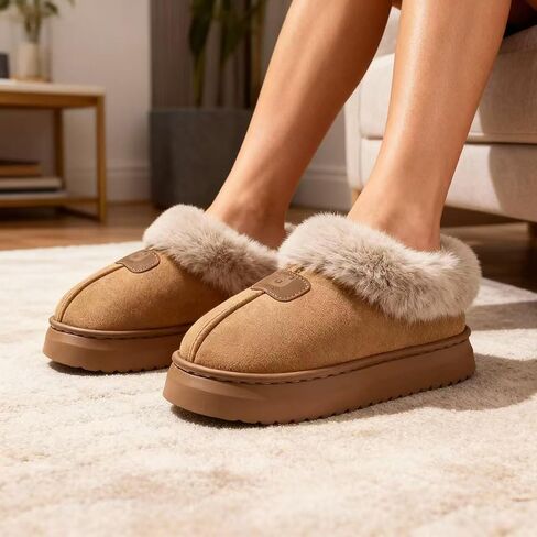 Cozy Slippers for Women Indoor and Outdoor Fuzzy House Shoes with Memory Foam Anti-Skid Sole Suitable for Women Mom Ladies in Saudi Arabia