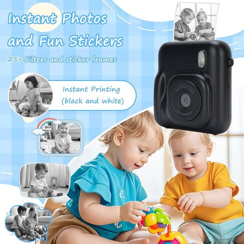 Yoidesu Kids Instant Print Camera, 48MP Digital Camera with 2.4 Inch Screen for Selfie Photography, with 16X Zoom and 25 Filters for Boys Girls Aged 3-12 in Kuwait