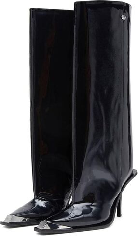 Goolita Women's Wide Calf Knee High Boots Metal Pointed Toe Stiletto Heel Sexy Slip On Dress Tall Boots in Kuwait