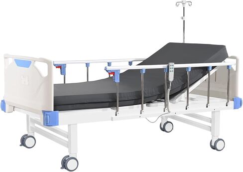 Premium 5 وظيفة سرير مستشفى ICU الكهربائي الكامل مع 4.7 "مرتبة للاستخدام المنزلي-17.7"-29.5 "READE CPR النقر بنقرة واحدة-5" العجلات ، 530 رطل ، إطار سرير طبي قابل للتعديل in Saudi Arabia