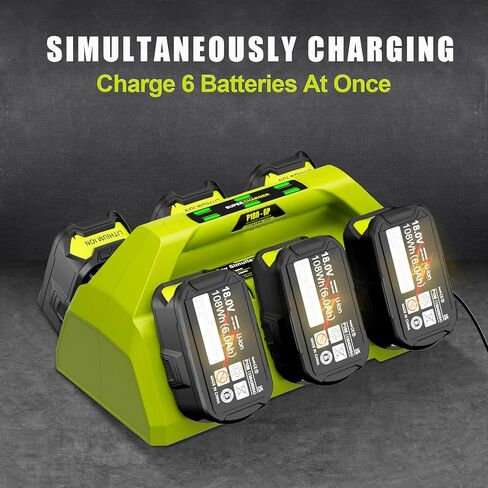 【Simultaneously Charging】 P135/PCG006 Rapid 6-Port Replacement for Ryobi 18V Battery Charger PCG002 PCG004 PCG005 PCG008, Compatible with Ryobi ONE+ 18 Volt Lithium-Ion Batteries(No Battery Included) in Saudi Arabia