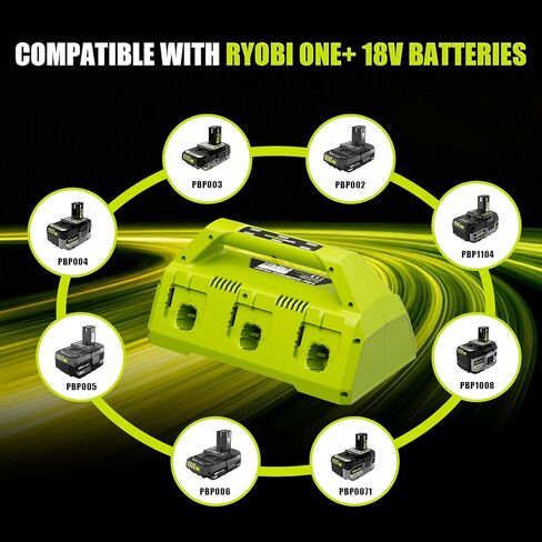 【Simultaneously Charging】 P135/PCG006 Rapid 6-Port Replacement for Ryobi 18V Battery Charger PCG002 PCG004 PCG005 PCG008, Compatible with Ryobi ONE+ 18 Volt Lithium-Ion Batteries(No Battery Included) in Saudi Arabia