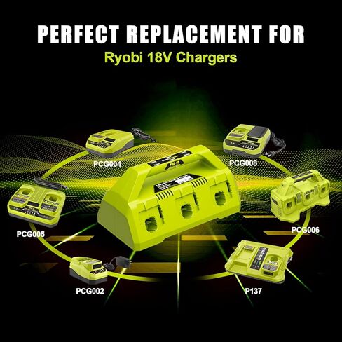 【Simultaneously Charging】 P135/PCG006 Rapid 6-Port Replacement for Ryobi 18V Battery Charger PCG002 PCG004 PCG005 PCG008, Compatible with Ryobi ONE+ 18 Volt Lithium-Ion Batteries(No Battery Included) in Saudi Arabia