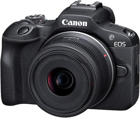 كاميرا Canon EOS R100 بدقة 24.2 ميجابكسل بمستشعر APS-C CMOS بدون مرآة مع عدسة 18-45 مم + ذاكرة قصوى سعة 128 جيجابايت، ضوء فيديو LED، عدسة زاوية واسعة، عدسة مقربة، طقم مرشح 3 قطع - حزمة احترافية 42 قطعة (متجددة) in Kuwait