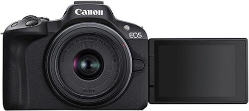 كاميرا Canon EOS R50 بدقة 24.2 ميجابكسل بمستشعر APS-C CMOS بدون مرآة مع عدسة 18-45 مم + ذاكرة فائقة سعة 128 جيجابايت، ضوء فيديو LED، عدسة زاوية واسعة، عدسة مقربة، طقم مرشح 3 قطع - حزمة احترافية 42 قطعة (متجددة) in Kuwait