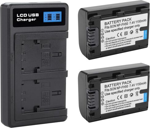2-Pack NP-FH50 Battery with USB-C Smart LCD Dual Charger for Sony DSLRA230 DSC-HX1 DSC-HX100V HDR-TG5V DSLR-A230 DSLR-A330 DSLR-A380 DSLR-A390 DSC-HX200V DSLRA290 DCR-DVD103 DVD105 in Saudi Arabia