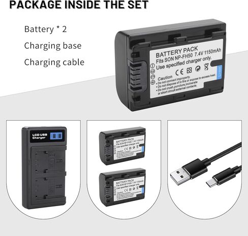 2-Pack NP-FH50 Battery with USB-C Smart LCD Dual Charger for Sony DSLRA230 DSC-HX1 DSC-HX100V HDR-TG5V DSLR-A230 DSLR-A330 DSLR-A380 DSLR-A390 DSC-HX200V DSLRA290 DCR-DVD103 DVD105 in Saudi Arabia