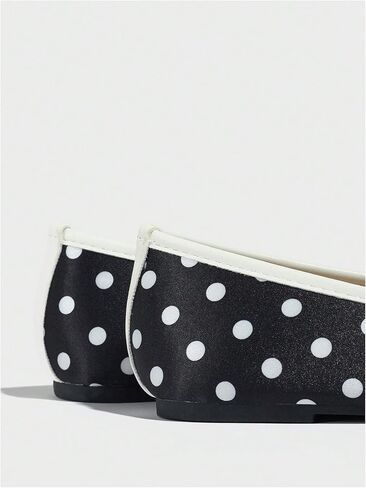 MakeMeChic Women's Bow Knot Polka Dots Flat Shoes Beaded Closed Toe PU Leather Fall Flats in Saudi Arabia