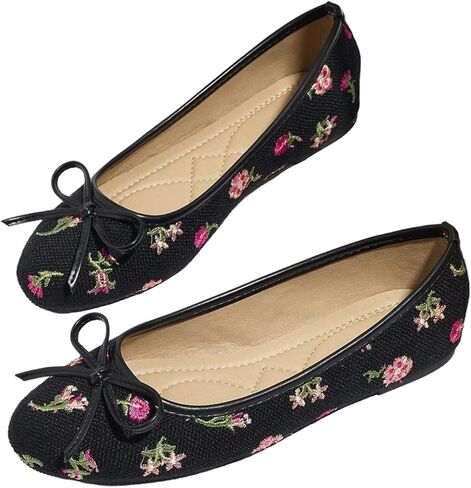 MakeMeChic Women's Bow Knot Polka Dots Flat Shoes Beaded Closed Toe PU Leather Fall Flats in Saudi Arabia