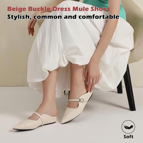 Women’s Pointed Toe Flats Sandals Slides Shoes with Strap Buckle in Saudi Arabia