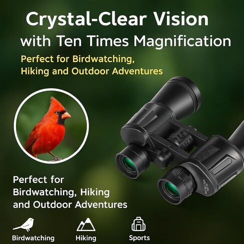 Elenai Ten X Binoculars for Adults with Natural Eye-True Optics, Metallic Body, IPX Three Water Resistance and Anti Slip Grip, Lightweight for Hunting Essentials, Camping Essentials and Bird Watching in Saudi Arabia