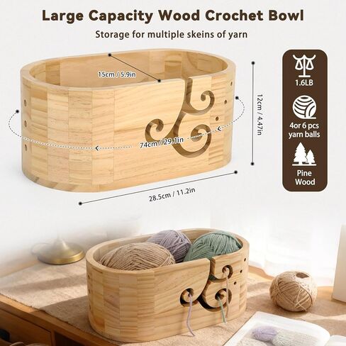 Coopay Extra Large Yarn Bowls for Crocheting, Premium Wood Crochet Bowls for Yarn, 3-Holes Curl Design Knitting Bowl, Wooden Yarn Bowl Crochet Yarn Bowl Holder, Ideal Crochet & Knitting Supplies in Saudi Arabia