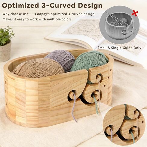 Coopay Extra Large Yarn Bowls for Crocheting, Premium Wood Crochet Bowls for Yarn, 3-Holes Curl Design Knitting Bowl, Wooden Yarn Bowl Crochet Yarn Bowl Holder, Ideal Crochet & Knitting Supplies in Saudi Arabia
