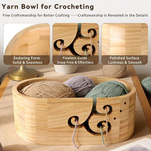 Coopay Extra Large Yarn Bowls for Crocheting, Premium Wood Crochet Bowls for Yarn, 3-Holes Curl Design Knitting Bowl, Wooden Yarn Bowl Crochet Yarn Bowl Holder, Ideal Crochet & Knitting Supplies in Saudi Arabia