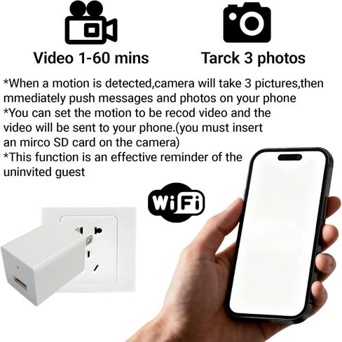 شاحن لاسلكي ذكي صغير 1080 بكسل داخلي USB شاحن واي فاي كاميرا مراقبة مراقبة الطفل كاميرا مراقبة كشف الحركة مع تطبيق تغذية مباشرة in Saudi Arabia