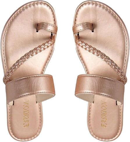 GORGLITTER Women's Braided Flat Sandals Open Toe Ring Dressy Strappy Slip On Dressy Vacation Slides 2026 in Saudi Arabia