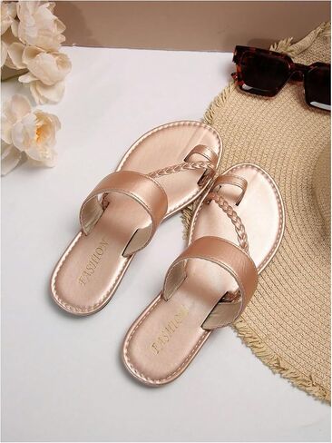 GORGLITTER Women's Braided Flat Sandals Open Toe Ring Dressy Strappy Slip On Dressy Vacation Slides 2026 in Saudi Arabia