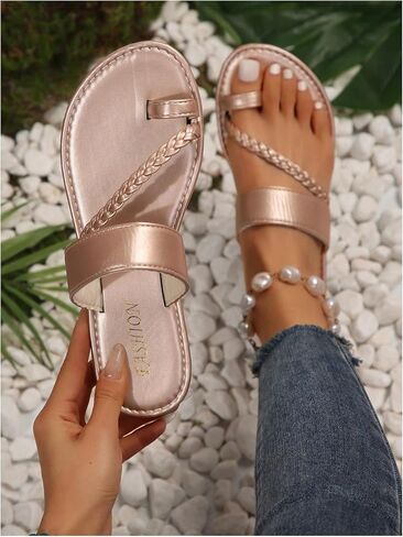 GORGLITTER Women's Braided Flat Sandals Open Toe Ring Dressy Strappy Slip On Dressy Vacation Slides 2026 in Saudi Arabia