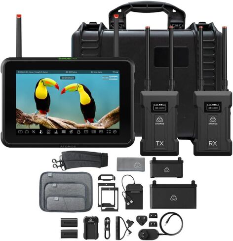 مجموعة شاشة Atomos Shinobi 7 RX ذات النطاق الديناميكي العالي مقاس 7 بوصة مع مجموعة جهاز الإرسال والاستقبال ومجموعة الملحقات (3 قطع) in Saudi Arabia