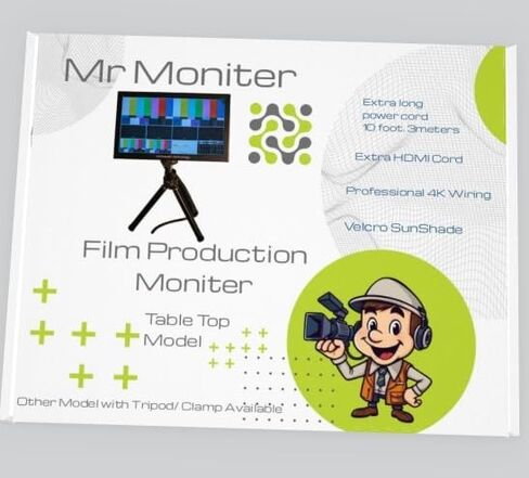 شاشة إنتاج أفلام LCD مقاس 7 بوصات مع ممر HDMI 4K، ودقة 1280 × 600، وحامل طاولة، ومظلة شمس، وكابلات احترافية 4K، أسود، معدني. لا صوت in Kuwait