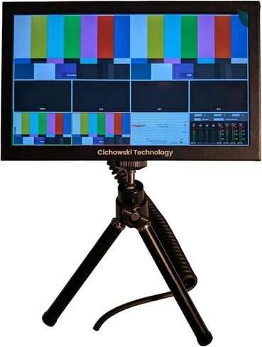 شاشة إنتاج أفلام LCD مقاس 7 بوصات مع ممر HDMI 4K، ودقة 1280 × 600، وحامل طاولة، ومظلة شمس، وكابلات احترافية 4K، أسود، معدني. لا صوت in Kuwait