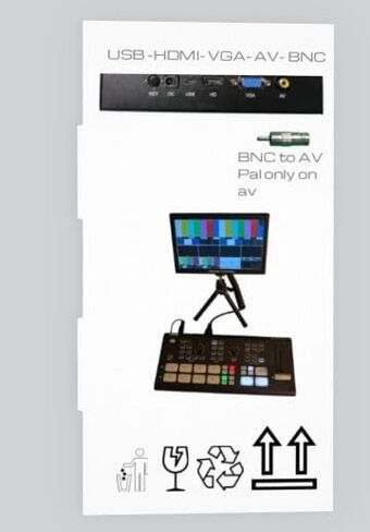 شاشة إنتاج أفلام LCD مقاس 7 بوصات مع ممر HDMI 4K، ودقة 1280 × 600، وحامل طاولة، ومظلة شمس، وكابلات احترافية 4K، أسود، معدني. لا صوت in Kuwait