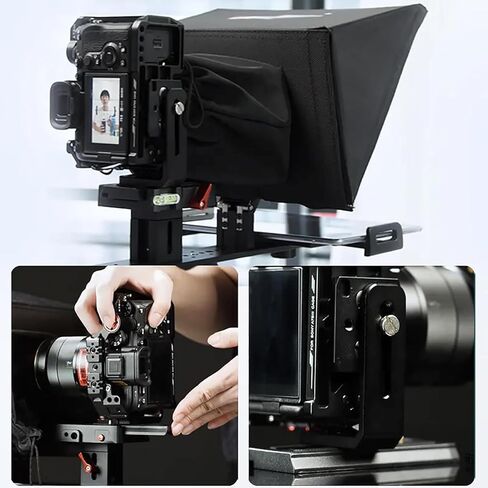 TP150 Teleprompter، 15 بوصة للكاميرا اللوحية DSLR، زاوية واسعة للتصوير 150 درجة، مع غطاء شمس قابل للإزالة، للتدريس عبر الإنترنت، والخطابات، وتسجيل الفيديو المباشر in Kuwait