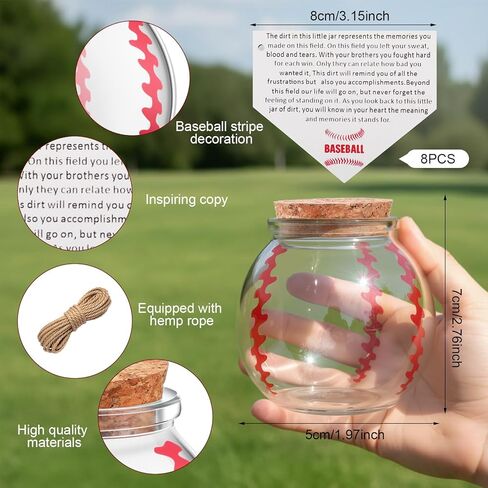 8 Set Baseball Softball Senior Night Gifts 2025 Glass Jar Mini Dirt Jars 1. 69 oz with Cork Lid and Wooden Inspiration Labels for Team Coach Player Sport Party Favors Decoration(Softball) in Saudi Arabia