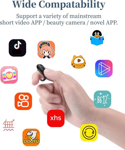 JX03 TikTok Scrolling Ring، تطبيق للتحكم عن بعد بتقنية البلوتوث، جهاز تحكم عن بعد لتسجيل فيديو الكاميرا، دعم الإعجاب، الصفحة لأعلى لأسفل، رفع مستوى الصوت (أسود) in Kuwait