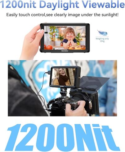 FW568 PRO 6 بوصة 1200nit كاميرا عالية السطوع DSLR مراقب ميداني، شاشة كاميرا LUT ثلاثية الأبعاد مخصصة 1920X1080 IPS 4K 60 هرتز HDMI في مراقبة الشكل الموجي الخارجي مع بطارية وحقيبة F750 4400 مللي أمبير في الساعة in Saudi Arabia