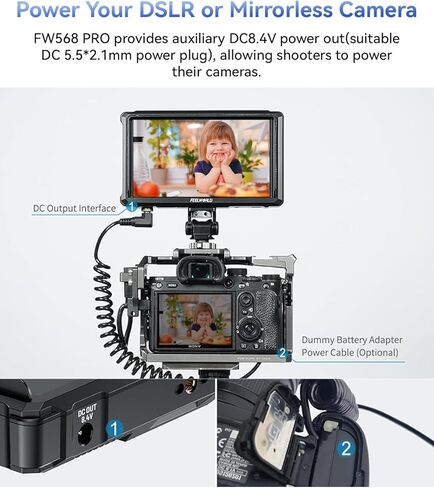 FW568 PRO 6 بوصة 1200nit كاميرا عالية السطوع DSLR مراقب ميداني، شاشة كاميرا LUT ثلاثية الأبعاد مخصصة 1920X1080 IPS 4K 60 هرتز HDMI في مراقبة الشكل الموجي الخارجي مع بطارية وحقيبة F750 4400 مللي أمبير في الساعة in Saudi Arabia