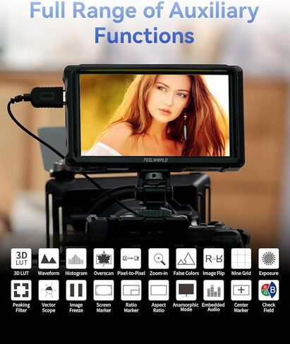 FW568 PRO 6 بوصة 1200nit كاميرا عالية السطوع DSLR مراقب ميداني، شاشة كاميرا LUT ثلاثية الأبعاد مخصصة 1920X1080 IPS 4K 60 هرتز HDMI في مراقبة الشكل الموجي الخارجي مع بطارية وحقيبة F750 4400 مللي أمبير في الساعة in Saudi Arabia