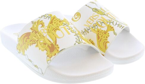 VERSACE JEANS COUTURE شريحة حمام سباحة للسيدات باللون الأبيض/الذهبي in Kuwait