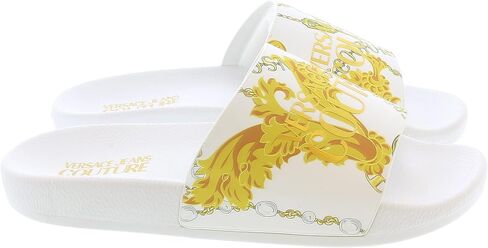 VERSACE JEANS COUTURE شريحة حمام سباحة للسيدات باللون الأبيض/الذهبي in Kuwait