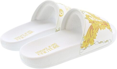 VERSACE JEANS COUTURE شريحة حمام سباحة للسيدات باللون الأبيض/الذهبي in Kuwait