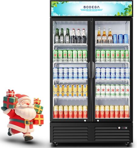 ثلاجة تاجر تجاري Bodegacooler ، 2 ثلاجة مشروبات تجارية من الزجاج ، 40 مكيف. برودة عرض مشروبات FT مع ضوء LED ناعم ورفوف قابلة للتعديل و 4 عجلات قوية (أسود) in Kuwait