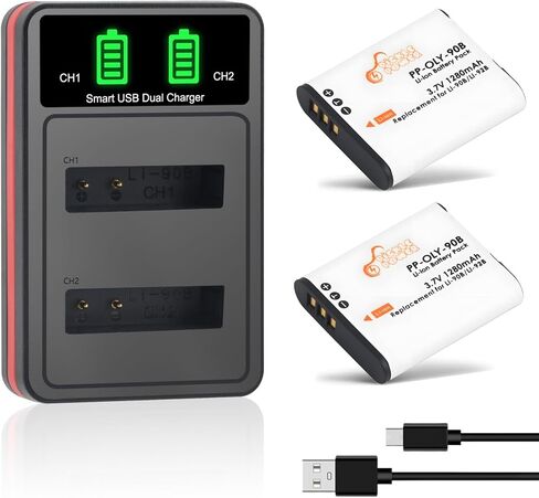 بطارية Pickle Power Li-90B LI-92B وشاحن مزدوج LED لأوليمبوس تاف TG-7، TG-6، TG-5، TG-Tracker، SH-1، SH-2، SP-100 IHS، Tough TG-1 iHS، TG-2 iHS، TG-3، TG-4، SH50 iHS، SH60، XZ-2 iHS in Saudi Arabia