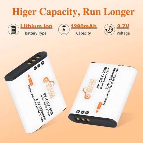 بطارية Pickle Power Li-90B LI-92B وشاحن مزدوج LED لأوليمبوس تاف TG-7، TG-6، TG-5، TG-Tracker، SH-1، SH-2، SP-100 IHS، Tough TG-1 iHS، TG-2 iHS، TG-3، TG-4، SH50 iHS، SH60، XZ-2 iHS in Saudi Arabia