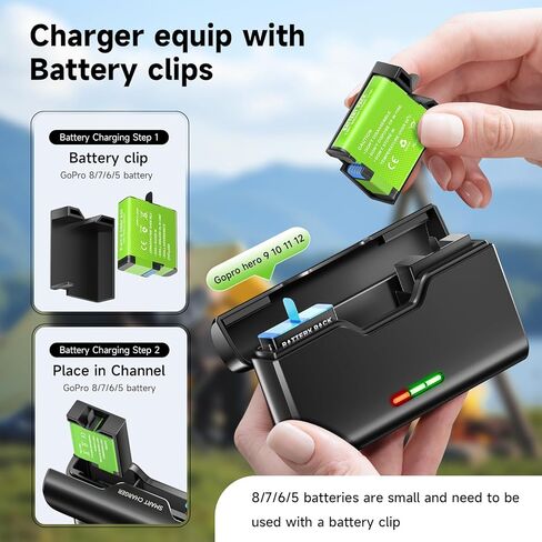 مجموعة شاحن بطارية Hero 8 مع 1800 مللي أمبير في الساعة عبوتان من بطاريات Hero 6 Enduro USB-C 3 فتحات لشاحن Hero 8 Black، Hero 7 Black، Hero 6 Black، Hero 5 Black، Hero 2018 Battery in Kuwait