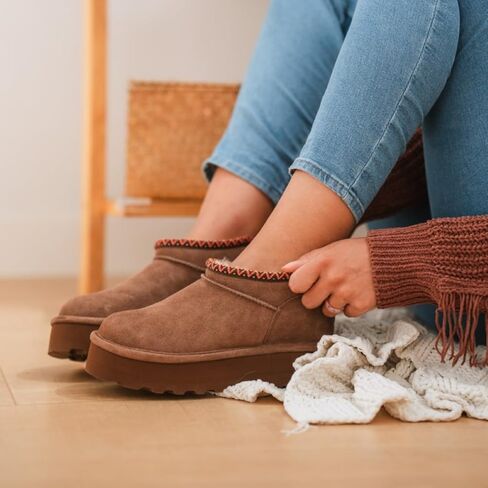 BEARPAW نسائي ريترو قصير للغاية ديكو كاكاو مقاس 9 | بوت الكاحل للنساء | الانزلاق على التمهيد | حذاء شتوي مريح in Saudi Arabia